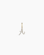 Diamond Script Alphabet Charm || option::14K Solid Gold, A