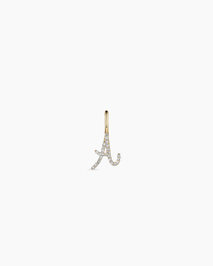 Diamond Script Alphabet Charm || option::14K Solid Gold, A