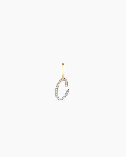 Diamond Script Alphabet Charm || option::14K Solid Gold, C
