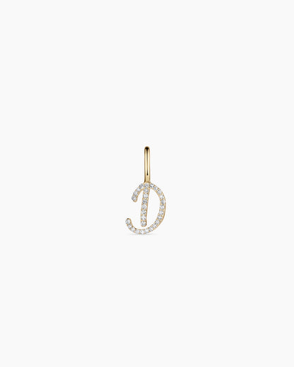 Diamond Script Alphabet Charm || option::14K Solid Gold, D