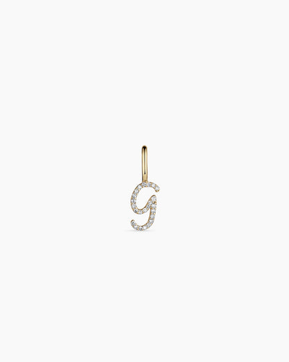 Diamond Script Alphabet Charm || option::14K Solid Gold, G