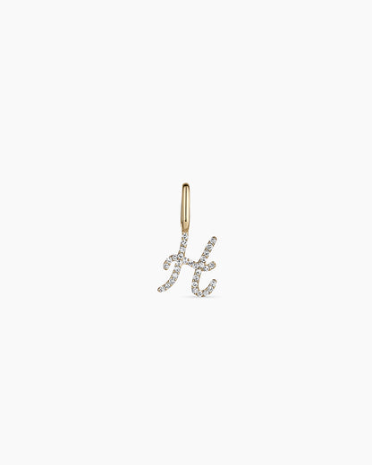 Diamond Script Alphabet Charm || option::14K Solid Gold, H