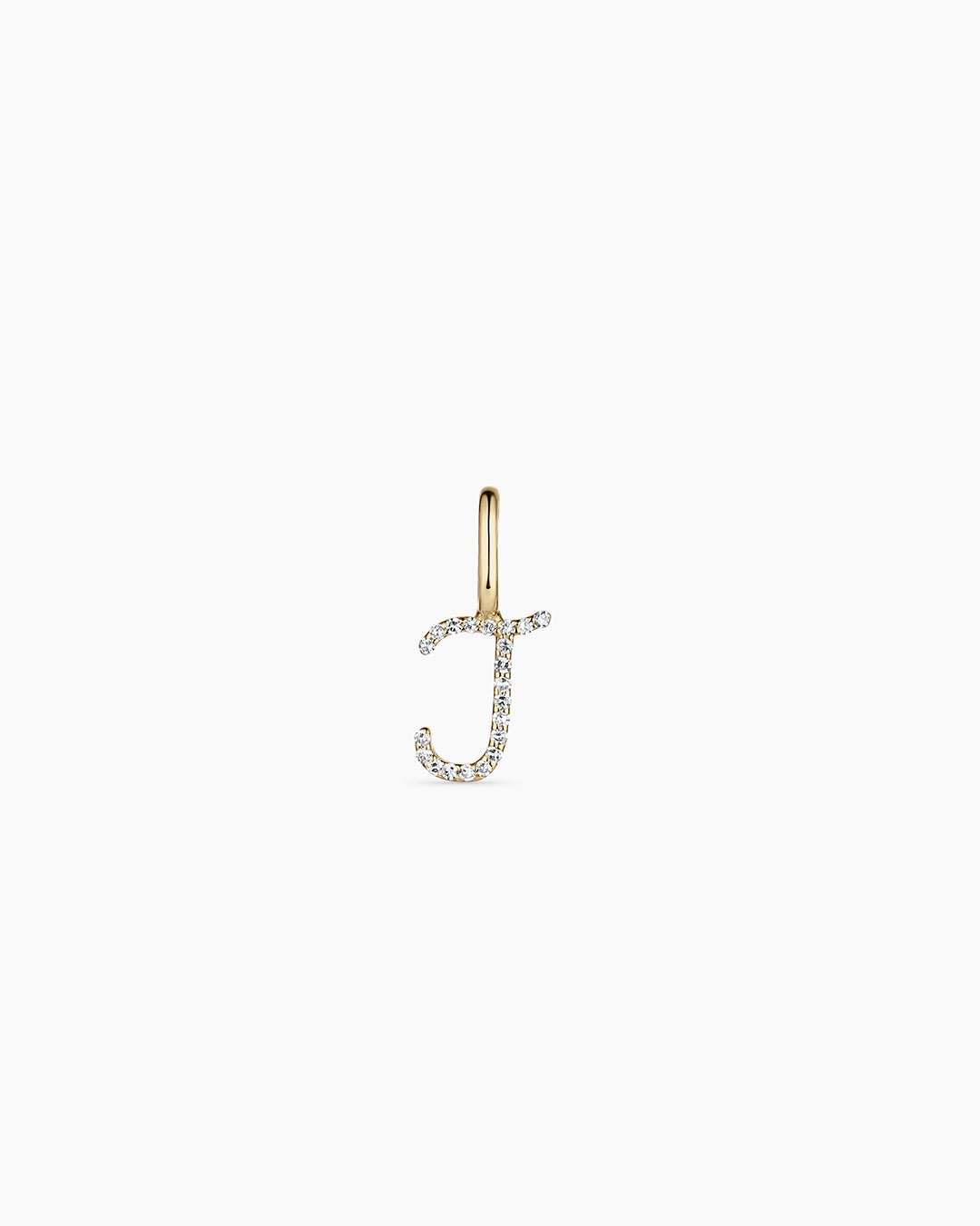 Diamond Script Alphabet Charm || option::14K Solid Gold, J