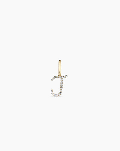 Diamond Script Alphabet Charm || option::14K Solid Gold, J