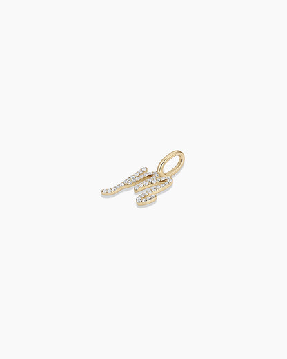 Diamond Script Alphabet Charm || option::14K Solid Gold, M