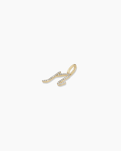Diamond Script Alphabet Charm || option::14K Solid Gold, N