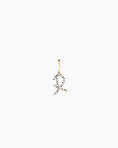 Diamond Script Alphabet Charm || option::14K Solid Gold, R