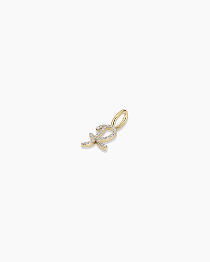 Diamond Script Alphabet Charm || option::14K Solid Gold, R