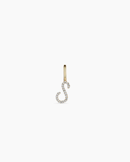 Diamond Script Alphabet Charm || option::14K Solid Gold, S