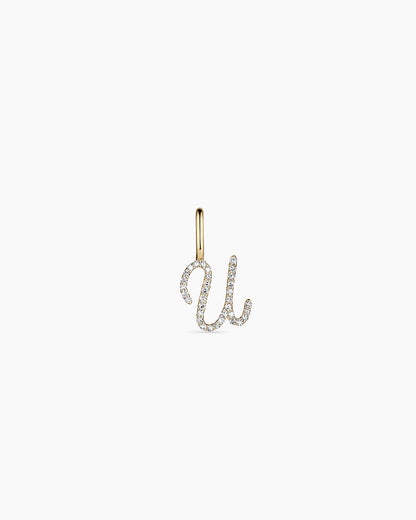 Diamond Script Alphabet Charm || option::14K Solid Gold, U
