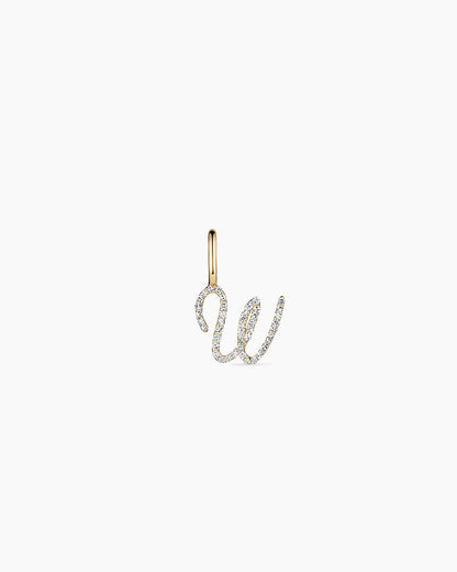 Diamond Script Alphabet Charm || option::14K Solid Gold, W