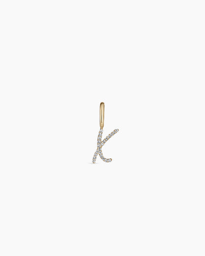 Diamond Script Alphabet Charm || option::14K Solid Gold, X