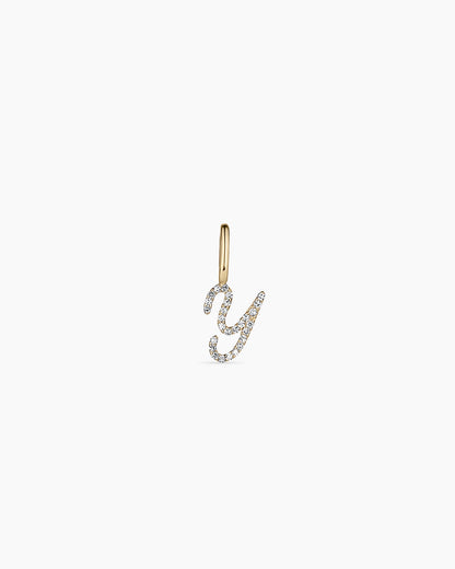 Diamond Script Alphabet Charm || option::14K Solid Gold, Y