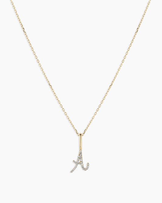 Diamond Script Alphabet Charm Necklace