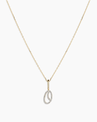 Diamond Script Alphabet Charm Necklace || option::14K Solid Gold, O