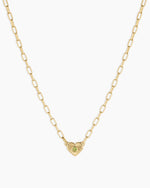 Birthstone Heart Necklace || option::18K Gold Plated, Peridot - August