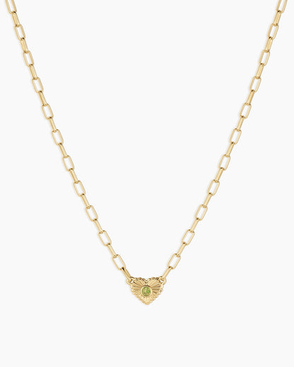 Birthstone Heart Necklace || option::18K Gold Plated, Peridot - August