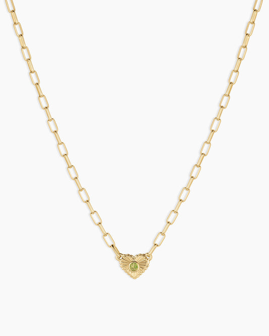 Birthstone Heart Necklace || option::18K Gold Plated, Peridot - August