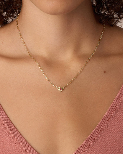 Birthstone Heart Necklace || option::18K Gold Plated, Ruby - July