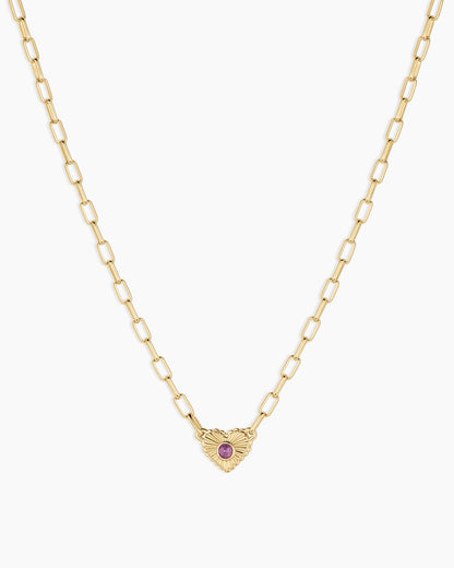Birthstone Heart Necklace || option::18K Gold Plated, Amethyst - February