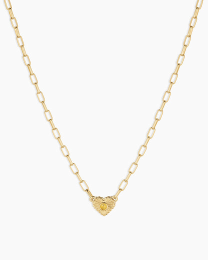 Birthstone Heart Necklace || option::18K Gold Plated, Citrine - November