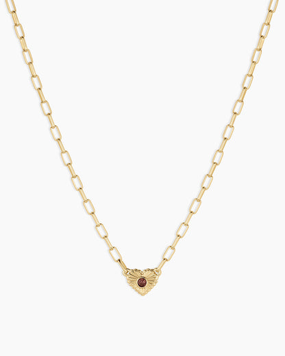 Birthstone Heart Necklace || option::18K Gold Plated, Garnet - January