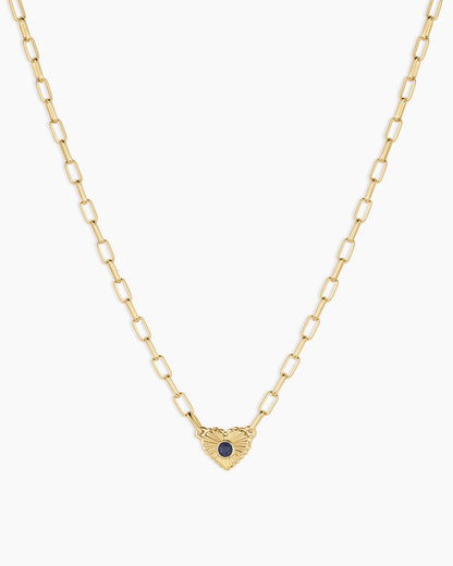 Birthstone Heart Necklace || option::18K Gold Plated, Blue Sapphire - September
