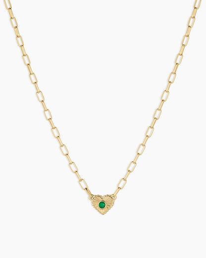 Birthstone Heart Necklace || option::18K Gold Plated, Green Agate - May