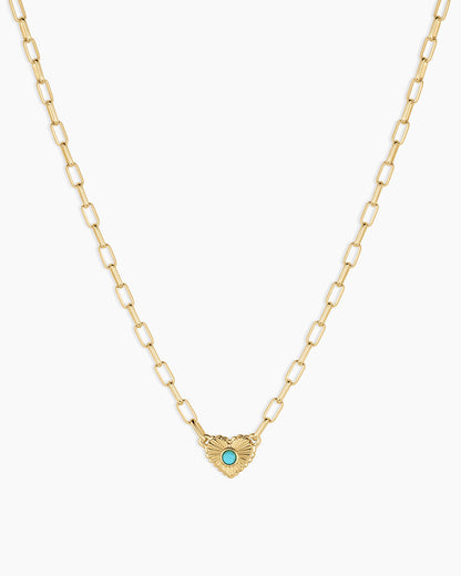 Birthstone Heart Necklace || option::18K Gold Plated, Turquoise - December