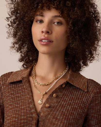 Shimmer Scallop Shell Charm Necklace || option::18K Gold Plated