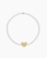Pearl Vintage Heart Alphabet Bracelet || option::18K Gold Plated, A