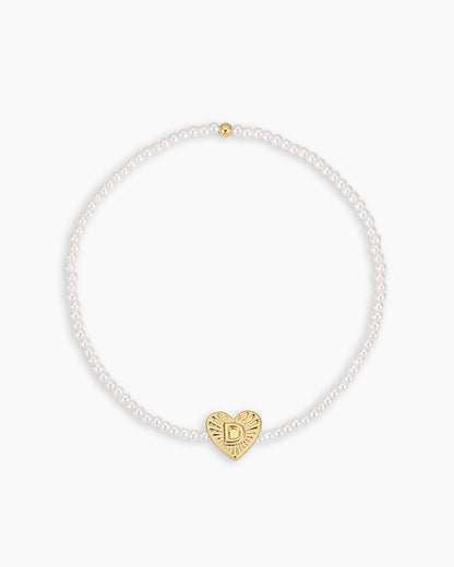 Pearl Vintage Heart Alphabet Bracelet || option::18K Gold Plated, D