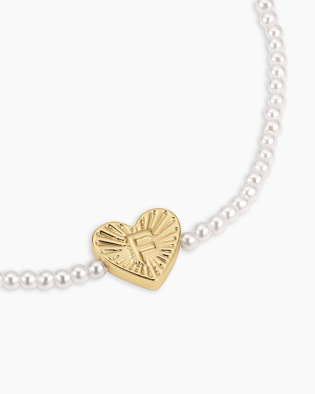 Pearl Vintage Heart Alphabet Bracelet || option::18K Gold Plated, F