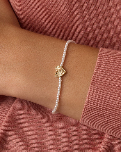Pearl Vintage Heart Alphabet Bracelet || option::18K Gold Plated, J