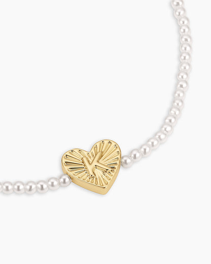 Pearl Vintage Heart Alphabet Bracelet || option::18K Gold Plated, K