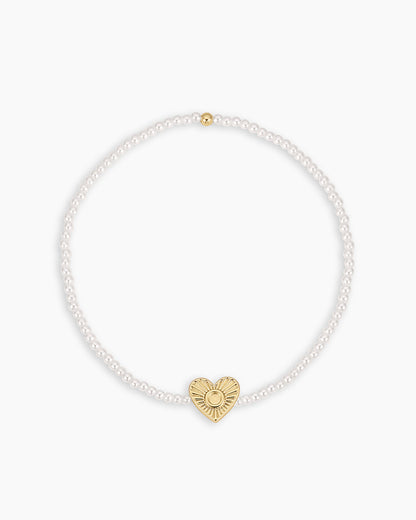 Pearl Vintage Heart Alphabet Bracelet || option::18K Gold Plated, O