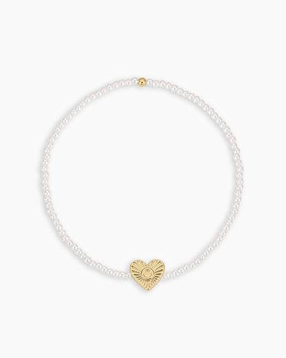 Pearl Vintage Heart Alphabet Bracelet || option::18K Gold Plated, Q