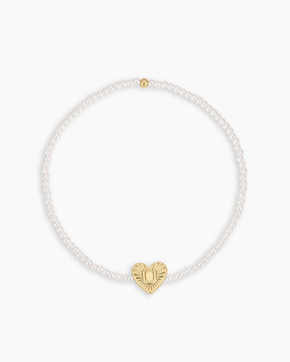 Pearl Vintage Heart Alphabet Bracelet || option::18K Gold Plated, U
