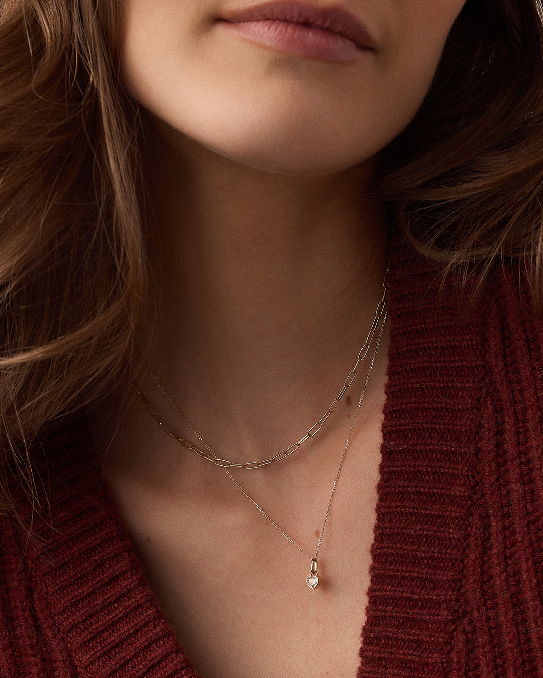 Lab Grown Diamond Heart Charm Necklace || option::14K Solid Gold