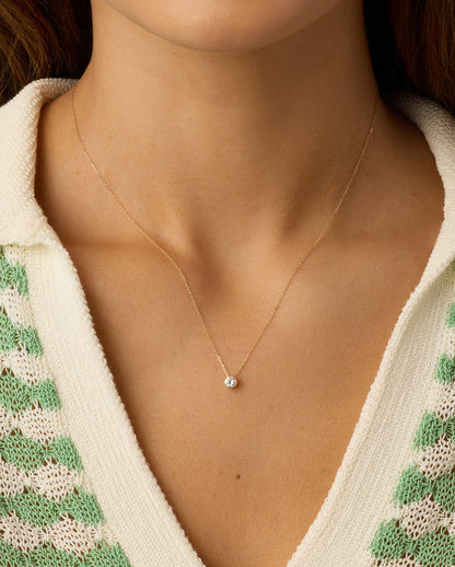 Lab Grown Diamond Halo Necklace || option::14K Solid Gold