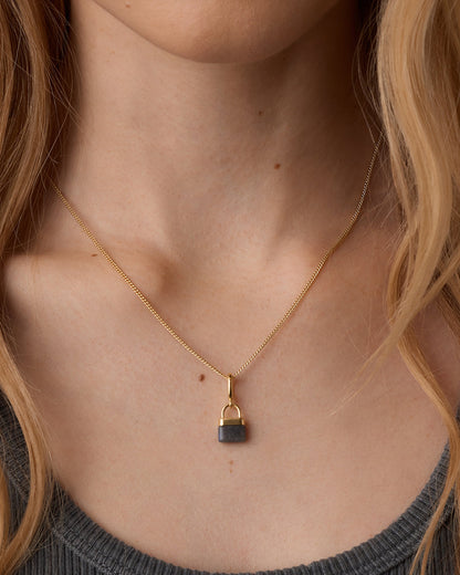 Padlock Parker Charm || option::18K Gold Plated, Labradorite