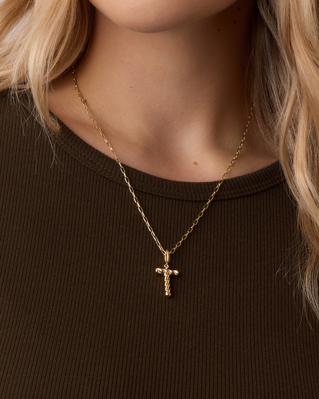 Crew Alphabet Statement Charm || option::18K Gold Plated, T