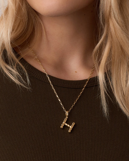 Crew Alphabet Statement Charm Necklace || option::18K Gold Plated, H