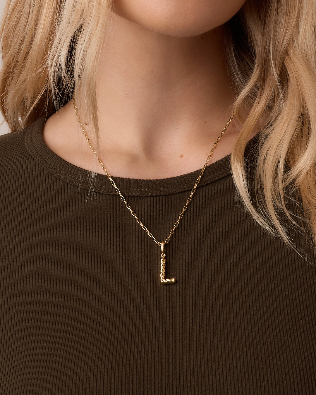 Crew Alphabet Statement Charm Necklace || option::18K Gold Plated, L