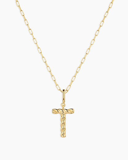 Crew Alphabet Statement Charm Necklace || option::18K Gold Plated, T