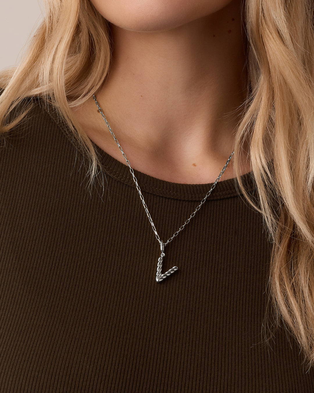 Crew Alphabet Statement Charm Necklace || option::Silver Plated, V