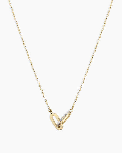 Diamond Bond Interlocking Link Necklace || option::14K Solid Gold, Single