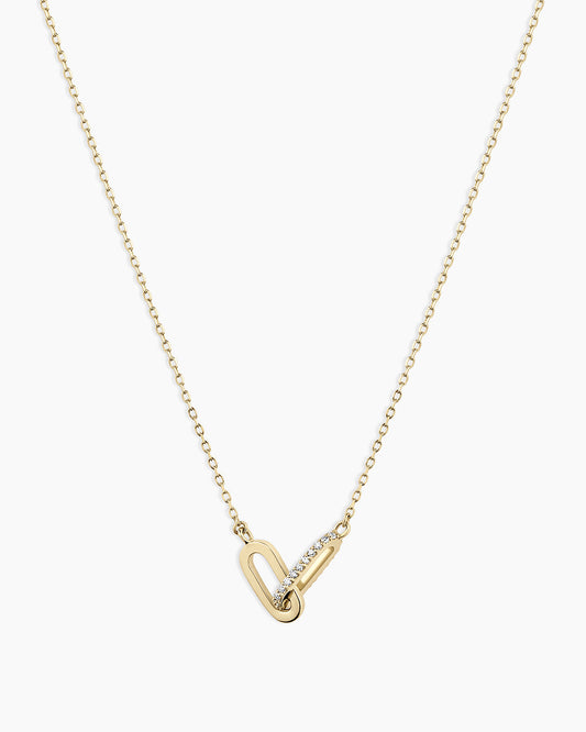 Diamond Bond Interlocking Link Necklace || option::14K Solid Gold, Single