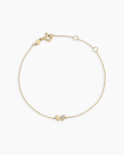 Diamond Bond Butterfly Bracelet || option::14K Solid Gold, Single - Diamonds Right