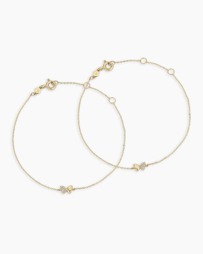 Diamond Bond Butterfly Bracelet || option::14K Solid Gold, Set